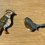 Photograph of cute little woodlark and Dartford warbler made from salt dough by Warden Nicky and would make great decorations!