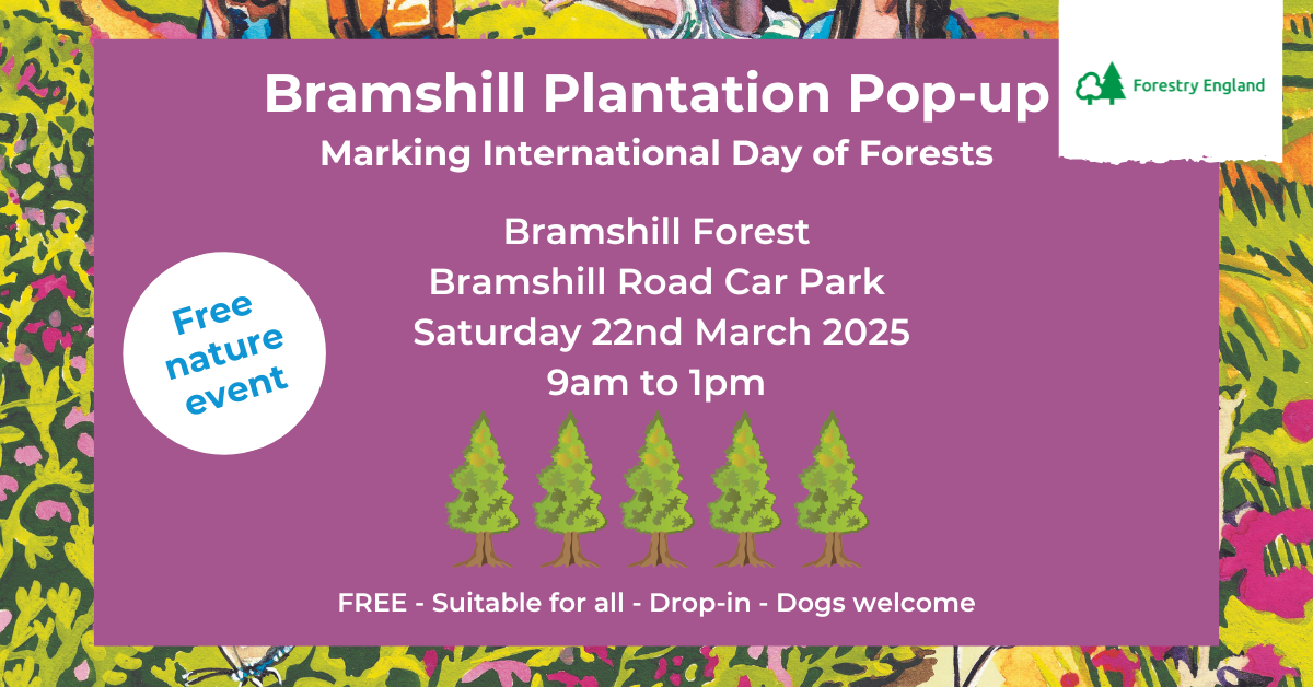 Pretty pink poster to advertise an event at Bramshill plantation. With a focus on forestry